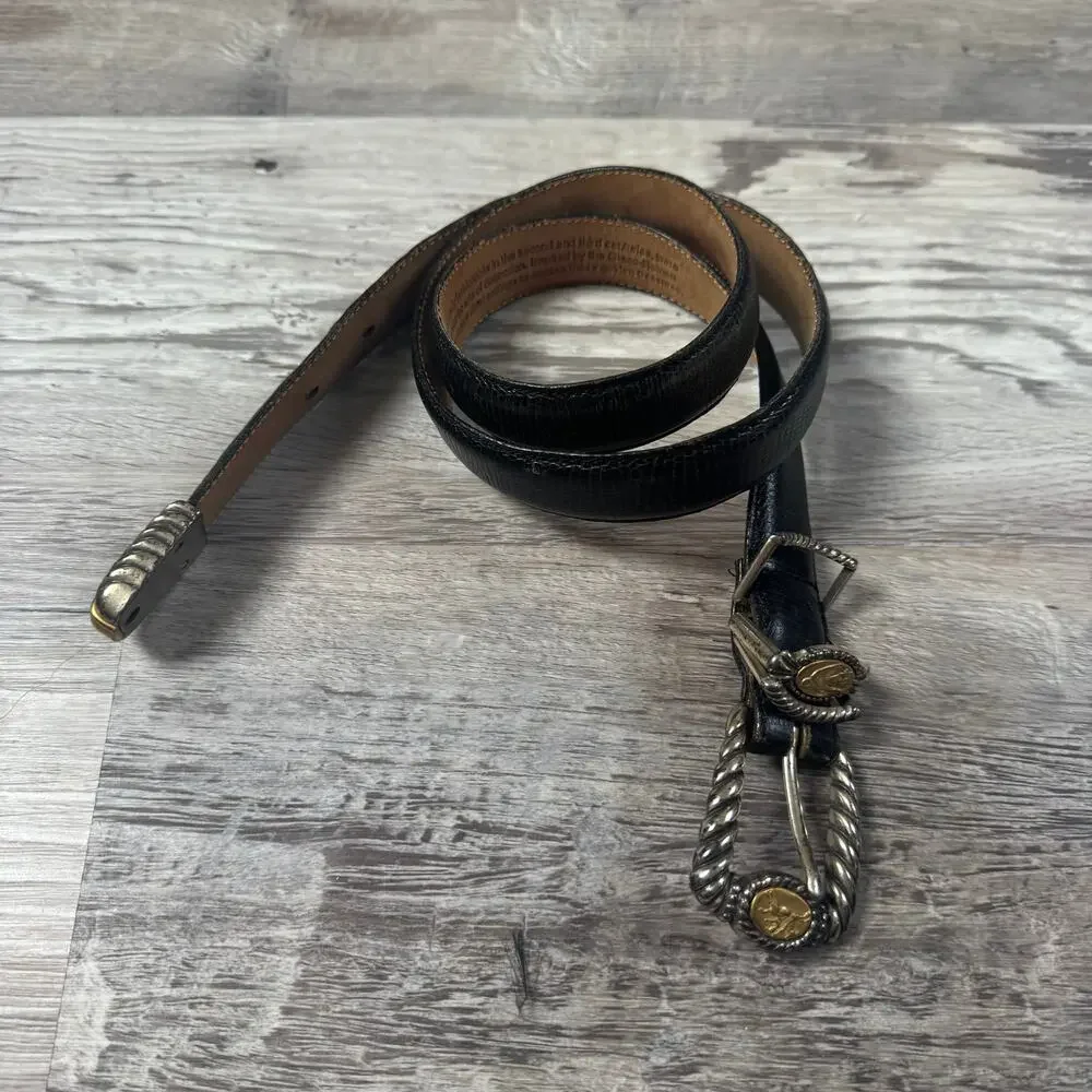 Vintage Brighton Black Leather Western Coin Belt Vintage Boho Statement Medium